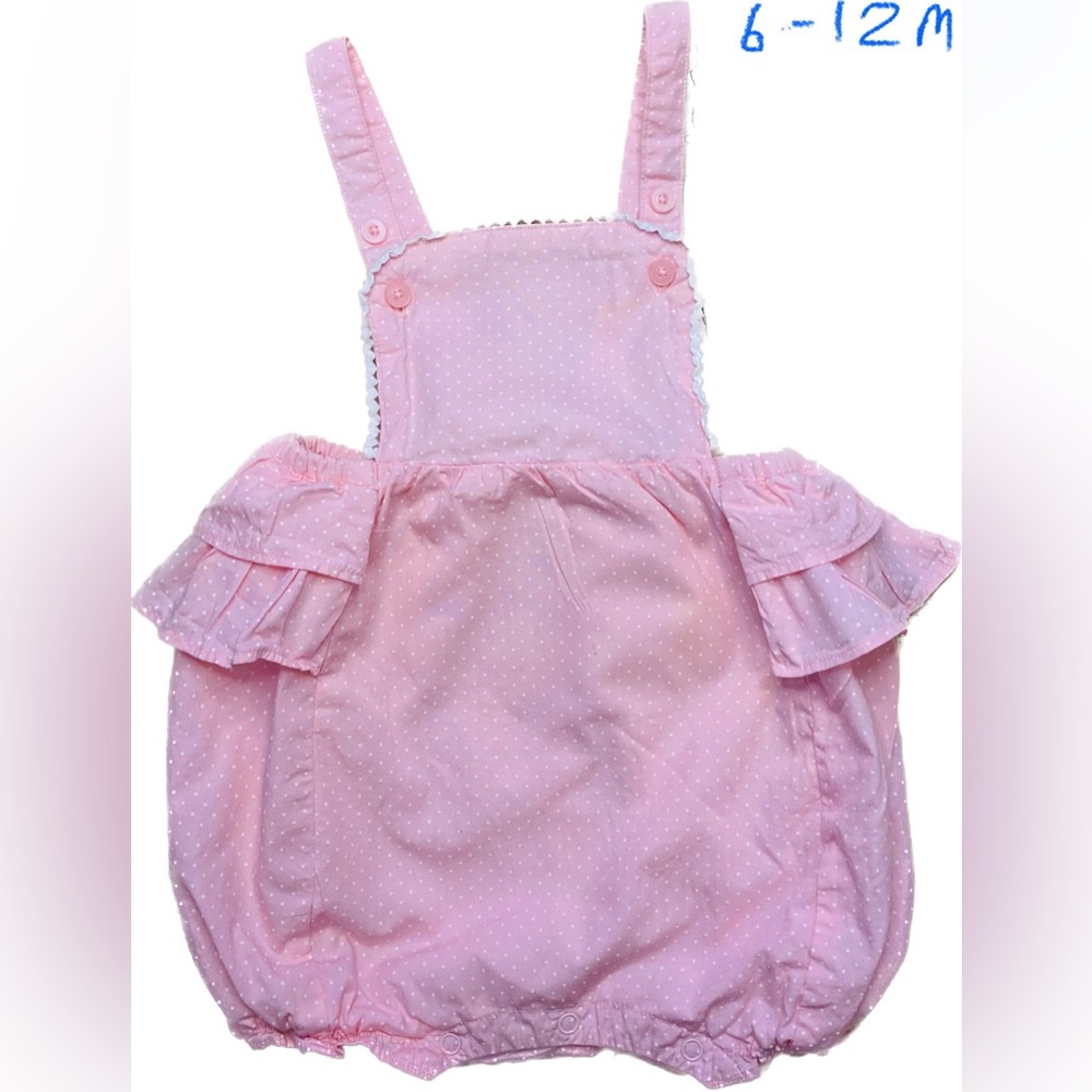 Janie and Jack Pink Polka Dot Bubble Overall with Ruffles